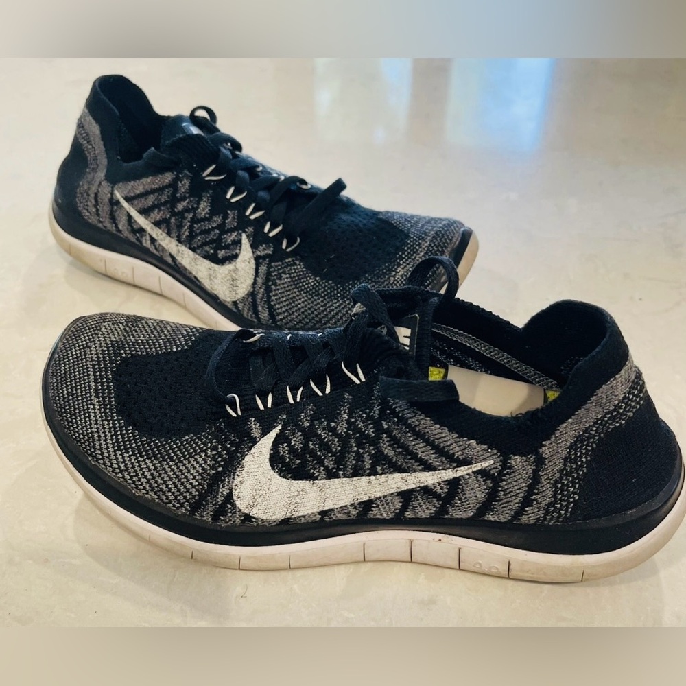 Nike Free 4.0 Flyknit Black Gray White Oreo Running Sneakers Shoes-Womens 6.5